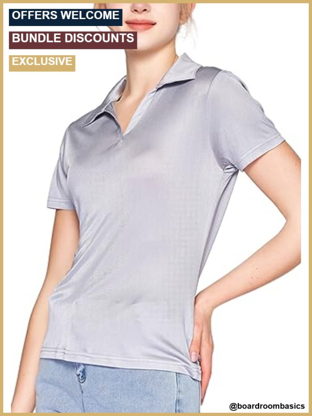 Women's Silk Polo Shirts V Neck Golf Tee Short Sleeve Business Casual Tunic
